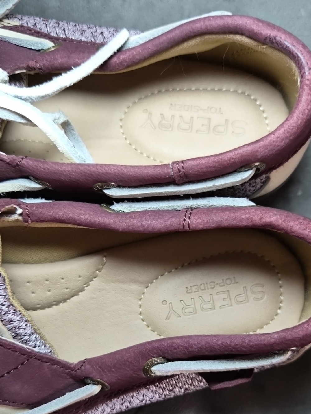 Sperry Burgundy Leather Boat Shoes with Cream Accent - Picture 2 of 8